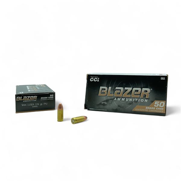 CCI Blazer 9mm Luger, 124 Grain FMJ Ammunition, 100 Rounds