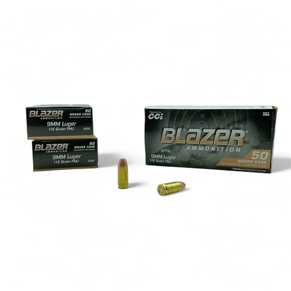 CCI Blazer 9mm Luger, 115 Grain FMJ Ammunition, 150 Rounds