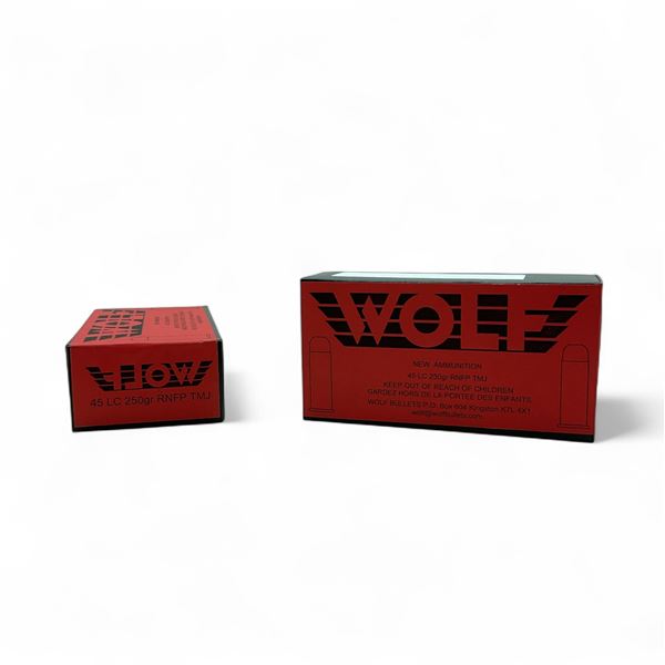 Wolf 45 Long Colt, 250 Grain RNFP TMJ Ammunition, 100 Rounds