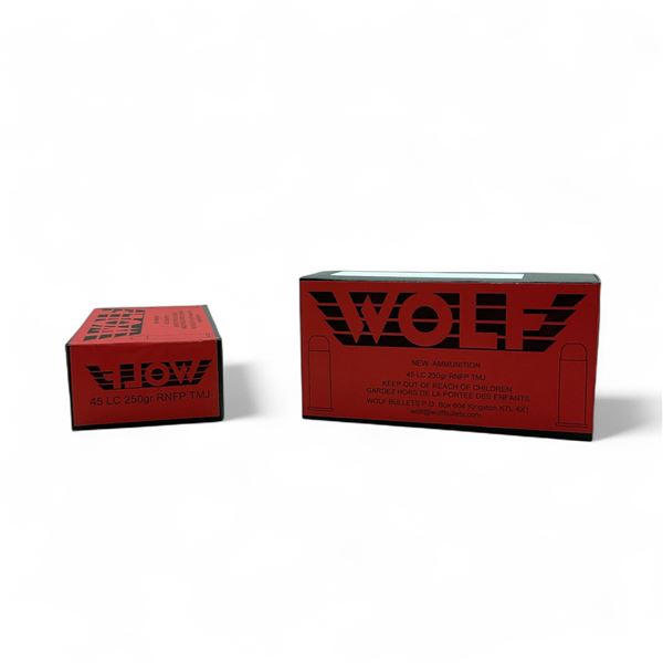 Wolf 45 Long Colt, 250 Grain RNFP TMJ Ammunition, 100 Rounds