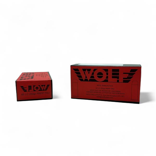 Wolf 45 Long Colt, 250 Grain RNFP TMJ Ammunition, 100 Rounds