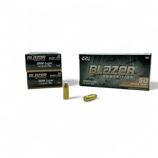CCI Blazer 9mm Luger, 115 Grain FMJ Ammunition, 150 Rounds