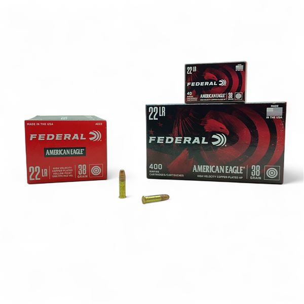Federal American Eagle .22 LR, 38 Grain Copper-Plated Hollow Point Ammunition, 800 Rounds