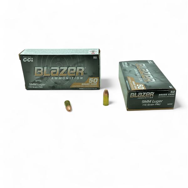 CCI Blazer 9mm Luger, 115 Grain FMJ Ammunition, 100 Rounds