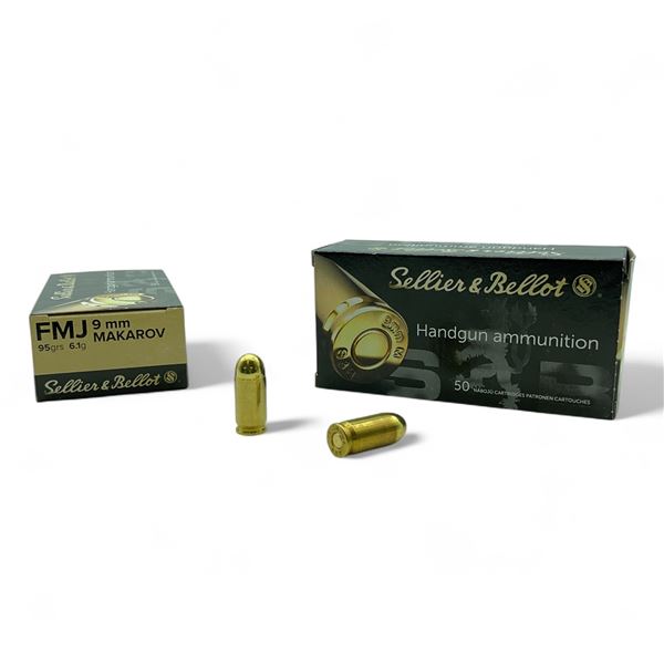 Sellier & Bellot 9mm Makarov, 95 Grain FMJ Ammunition, 100 Rounds