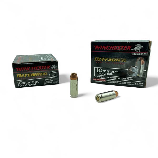 Winchester Defender Low Flash 10mm Auto, 180 Grain Bonded Jacketed Hollow Point Ammunition, 40 Round