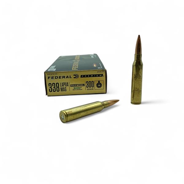 Federal Premium 338 Lapua Mag, 300 Grain Gold Medal Sierra Match King Ammunition, 20 Rounds