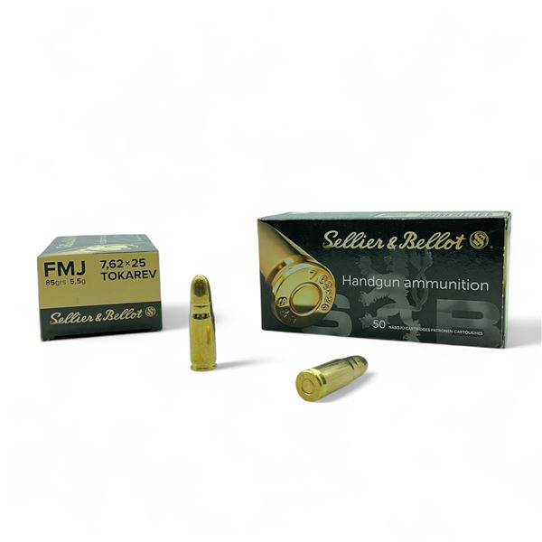 Sellier & Bellot 7.62x25 Tokarev, 85 Grain FMJ Ammunition, 100 Rounds