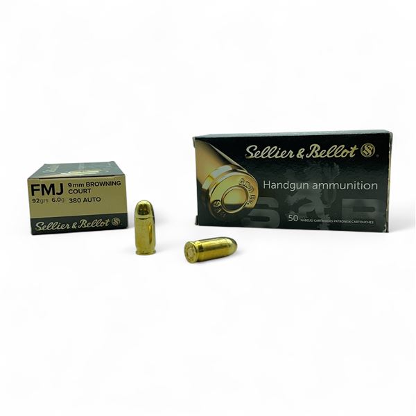Sellier & Bellot 9mm Browning Court/ 380 Auto, 92 Grain FMJ Ammunition, 100 Rounds