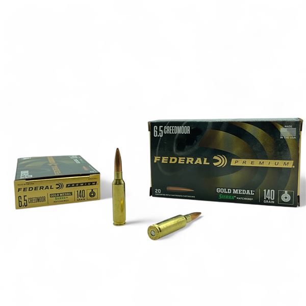 Federal Premium 6.5 Creedmoor, 140 Grain Gold Medal Sierra Matchking Ammunition, 40 Rounds