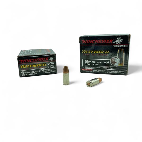Winchester Defender 9mm Luger+P, 124 Grain Bonded Jacketed Hollow Point Ammunition, 40 Rounds