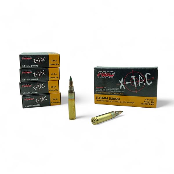 PMC X-Tac 5.56mm (M855), 62 Grain Green Tip Ammunition, 100 Rounds