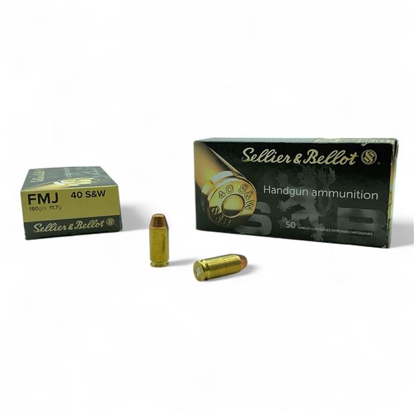 Sellier & Bellot 40 S&W, 180 Grain FMJ Ammunition, 100 Rounds