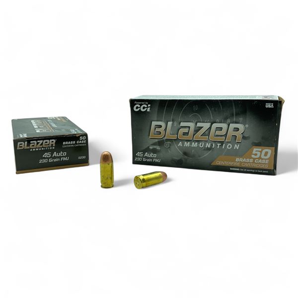 CCI Blazer 45 Auto, 230 Grain FMJ Ammunition, 100 Rounds
