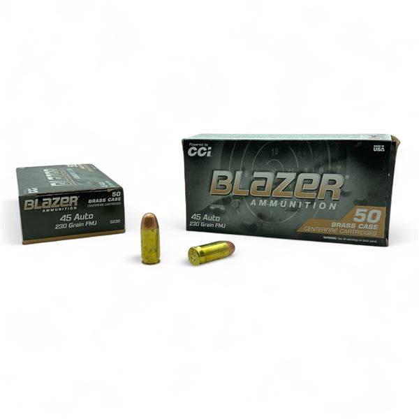 CCI Blazer 45 Auto, 230 Grain FMJ Ammunition, 100 Rounds