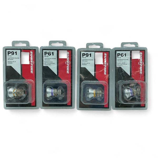 Sure Fire P91 Lamp/ Reflector Assembly and Sure Fire P61 Lamp/ Reflector Assembly, X 4 Total Qty
