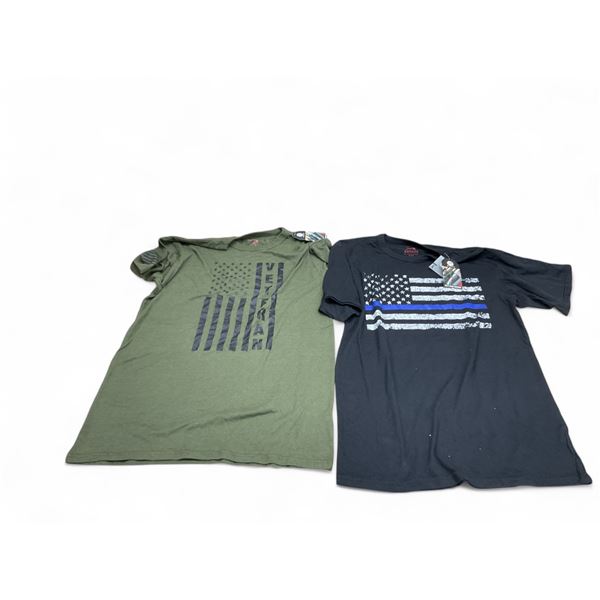Rothco U.S Flag/ Veteran Shirt, Size: Large and Rothco U.S Flag "Thin Blue Line" Shirt, Size: Large