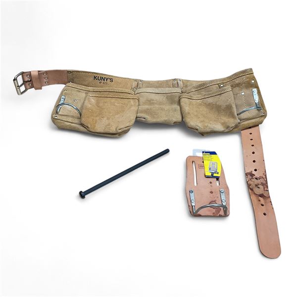 Kuny's Tool Belt, Size: Approximately  , Irwin Saddle Leather Hammer Holster, & Miscellaneous Item