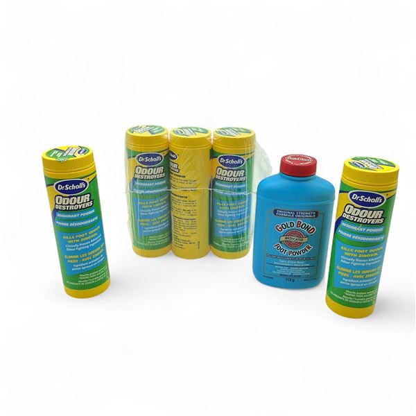 Dr. Scholl's Odor Destroyers Deodorant Foot Powder X 5 Qty and Gold Bond Medicated Foot Powder X 1