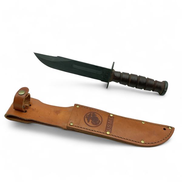 United States Marine Corps Fixed Blade Knife, 6.5" Blade with Leather Sheath