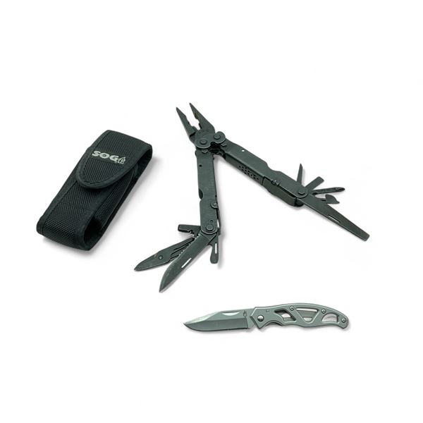 Gerber 2" Folding Blade Knife and SOG Powerlock Multitool with Case