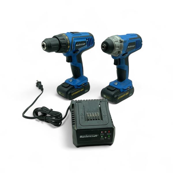 Mastercraft Cordless Drill/ Driver, Impact Driver, Lithium-ion 20V Batteries and Battery Charger