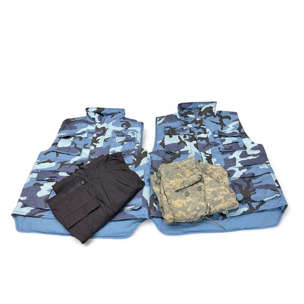 Trousers, Small Regular X 2 and Parklands Ranger Vest Medium Regular X 2 Blue Camo