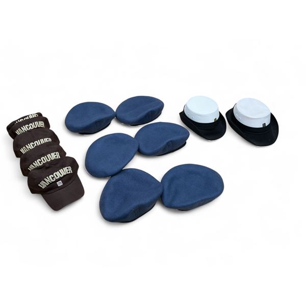 Vancouver Corduroy Hats OSFM, Brown X 5, Navy Hats Size 22 1/2" and 21" and Berets Size 7 1/8 X 6
