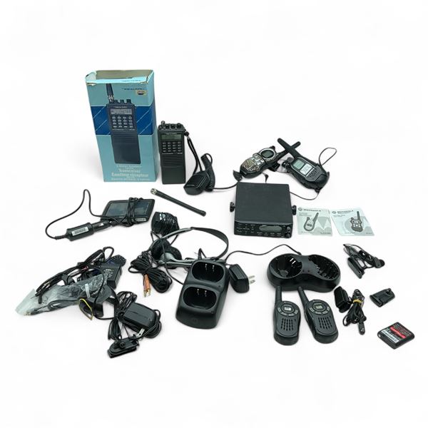 Assorted 2 Way Radios, Receivers, Radio Chargers and Other Parts and Accessories