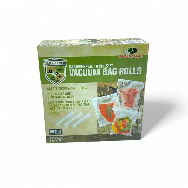 Mossy Oak Gamekeeper 8" x 22 ft Vacuum Bag Rolls, 3 Roll Pack, New
