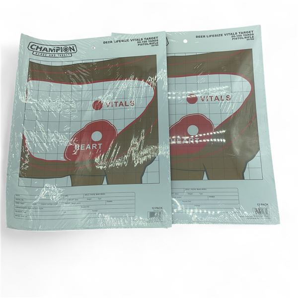 Champion Life Size Deer Vitals 50-100 Yd Paper Targets, 18" x 14", 12 Pk X 2 Qty, New