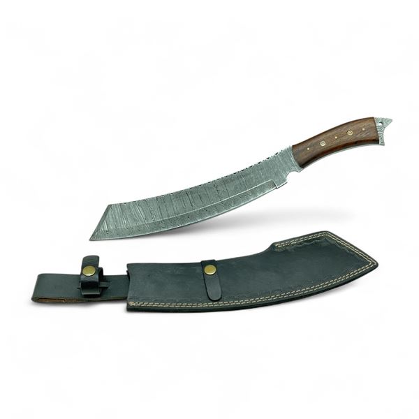 Fixed 10.5" Damascus Blade Knife with Leather Sheath