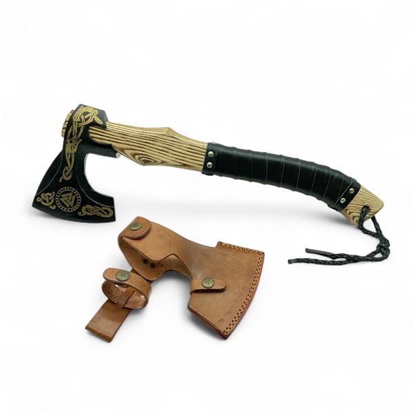 Viking Axe, 4.5" Blade, 18" Total Length with Leather Sheath