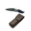 Image 1 : Folding 3.25" Damascus Blade Knife with Leather Sheath