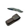 Image 1 : Folding 3" Damascus Blade Knife with Leather Sheath