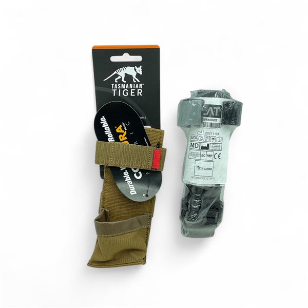 Combat Application Tourniquet and Tasmanian Tiger Tourniquet Pouch, Tan, New