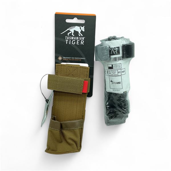 Combat Application Tourniquet and Tasmanian Tiger Tourniquet Pouch, Tan, New