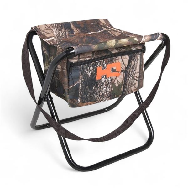 HQ Outfitters Folding Camo Stool with Storage Pocket, New