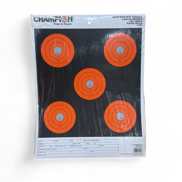 Champion Traps and Targets Shotkeeper Pistol/ Rifle 100 Yard Paper Target, 12 Pack X 6 Qty