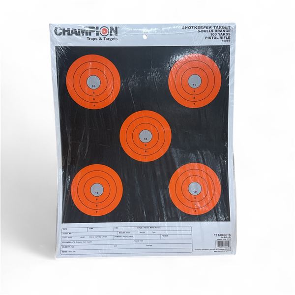 Champion Traps and Targets Shotkeeper Pistol/ Rifle 100 Yard Paper Target, 12 Pack X 6 Qty