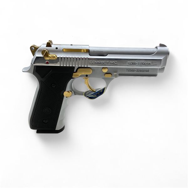 Girsan MC Compact Semi Auto Pistol 9MM 4.25" Barrel Chrome With Gold Accents, Restricted