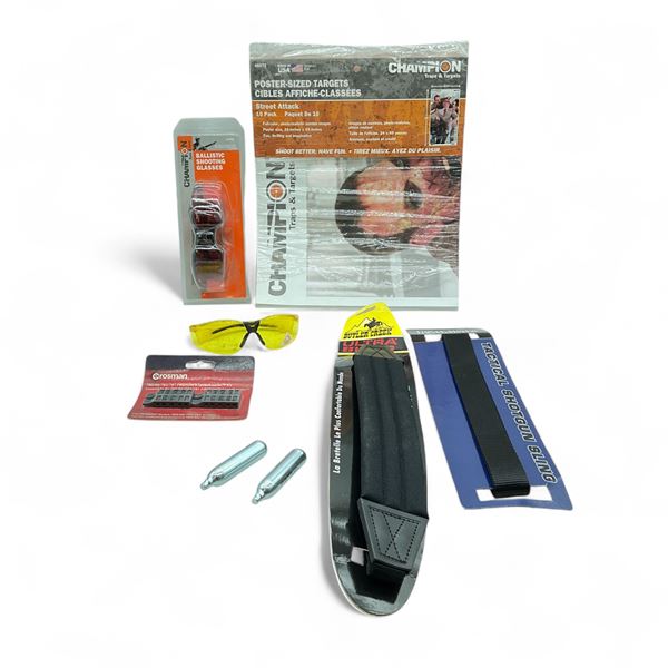 Day at the Range Accessories, Including Ballistic Glasses, Targets, Slings