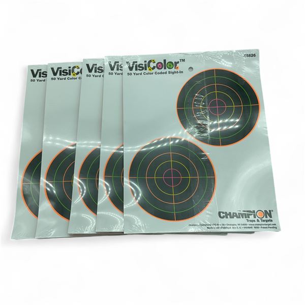 Champion Visicolor 50 Yard Color Coded Sight-In Double Bullseye Target 10 Pack X 5 Qty