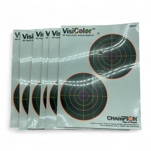 Champion Visicolor 50 Yard Color Coded Sight-In Double Bullseye Target 10 Pack X 6 Qty