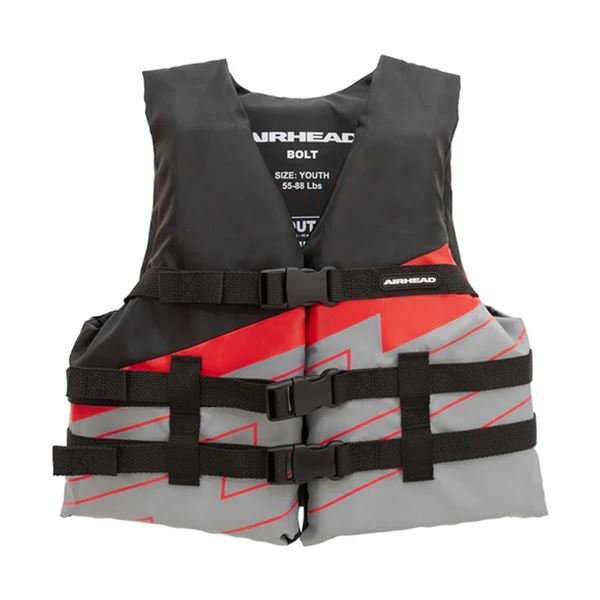 Airhead Bolt Youth Life Jacket, Red/Black/Grey, New