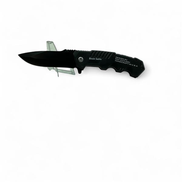 Ray Cutlery Black Sable Folding 3.5" Blade Knife with Belt Clip, New