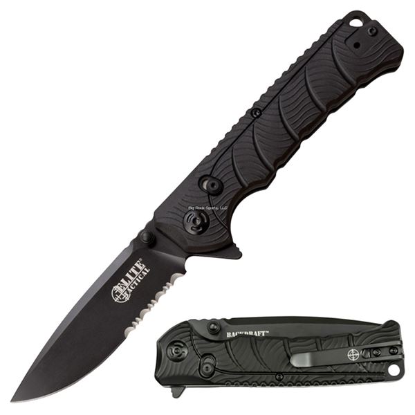 Elite Tactical Backdraft 3.5" Manual Folding Knife, 1/2 Serrated Steel Blade, New