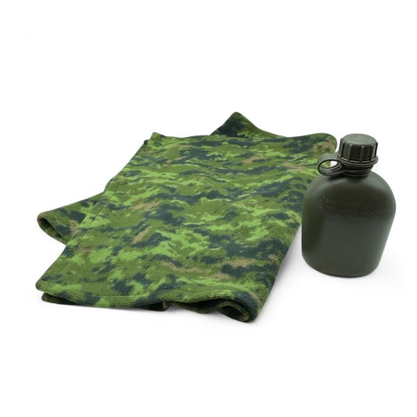 American Made Water Canteen and Small Camo Fleece Blanket