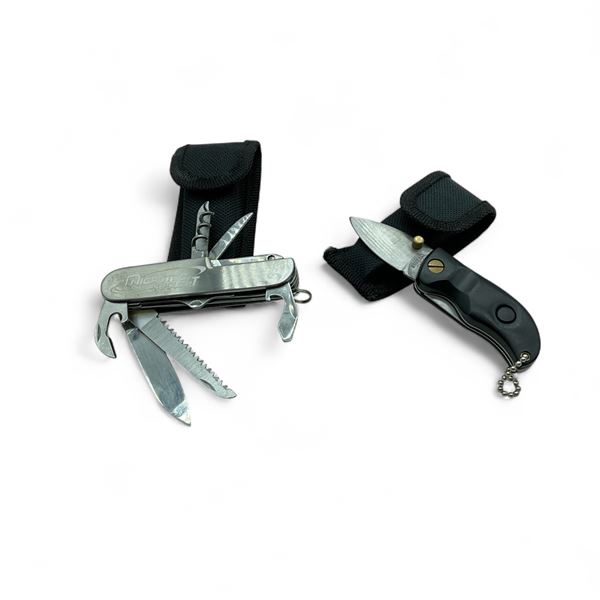SMC Keychain Knife with 1 1/2" Blade and Microtec Securi-T Multi Tool, Both in Belt Sheath