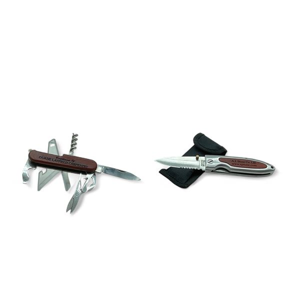 Wooden Handled Pocket Multi Tool and ESP 2 1/2" Blade Pocket Knife in Nylon Sheath
